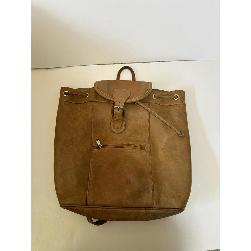 VTG Boulder Ridge Brown Soft Leather Drawstring Backpack